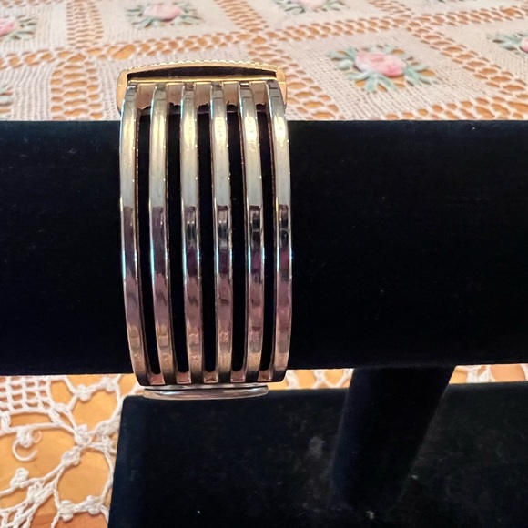 Geneva Quartz Gold Silver Patina Metal Cuff Watch - Picture 2 of 8